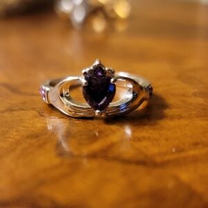 .925 Silver Claddagh February Birthstone Ring